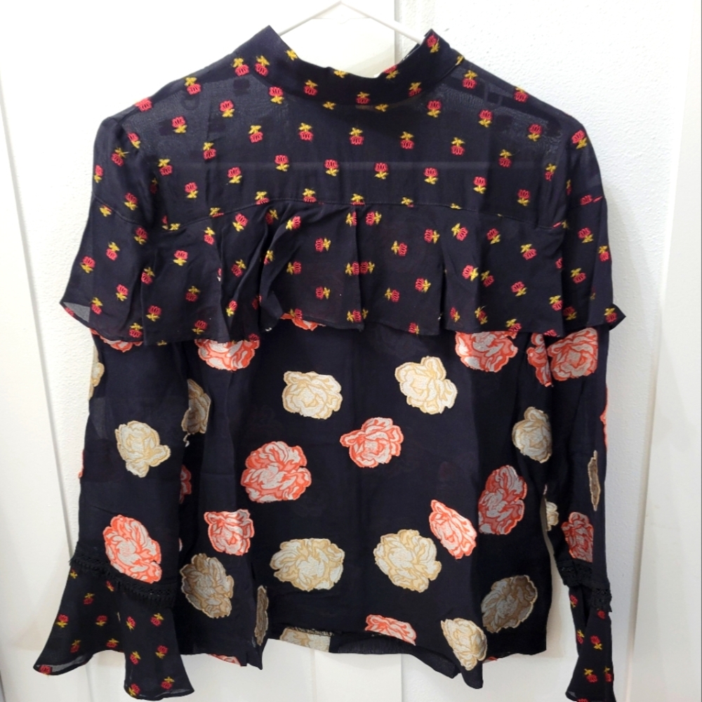 Nicole Miller Artelier Floral Sheer Blouse